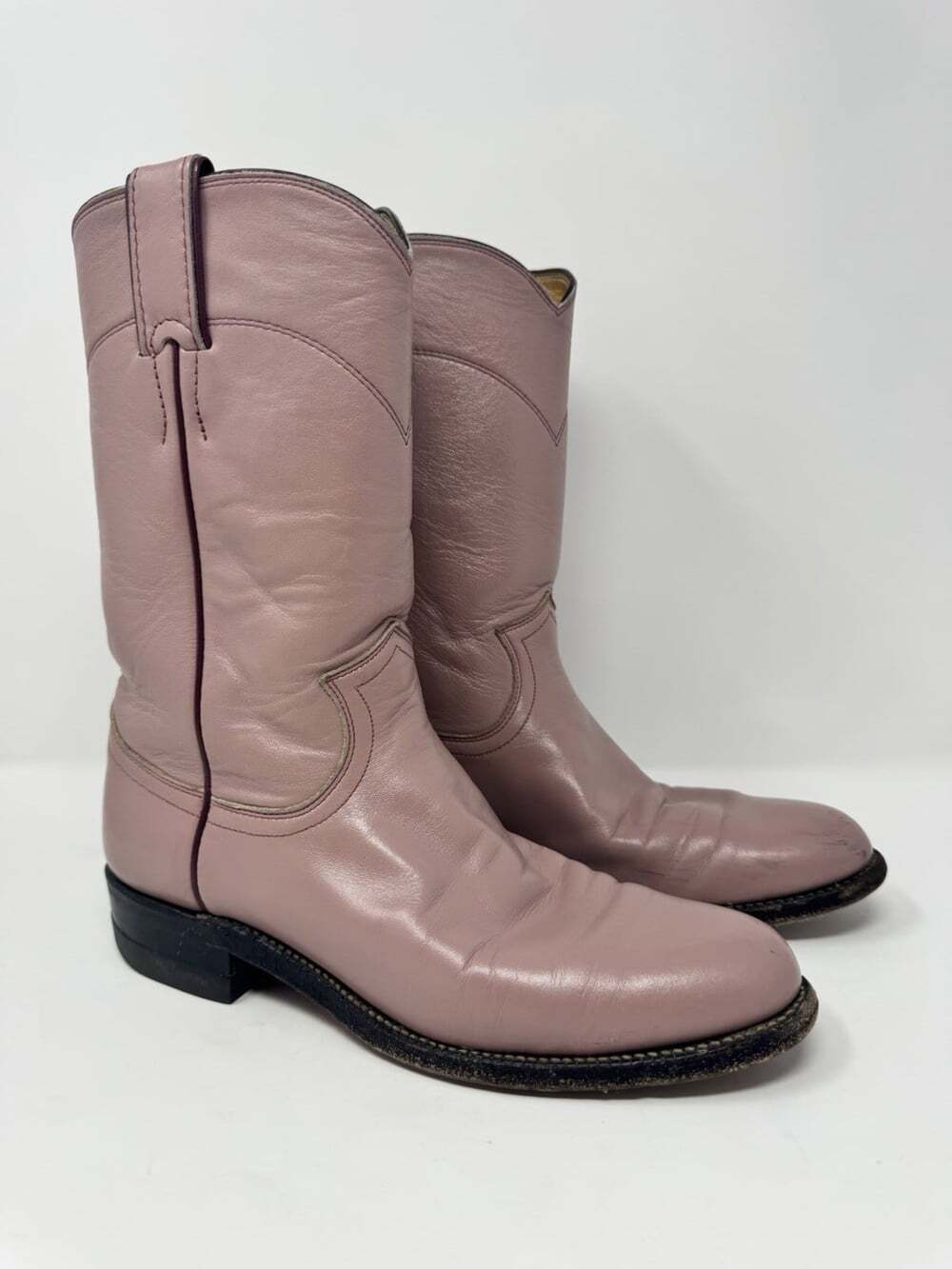 Justin Mauve Leather Roper Cowboy Boots Womens Size 6 Style L3065 USA